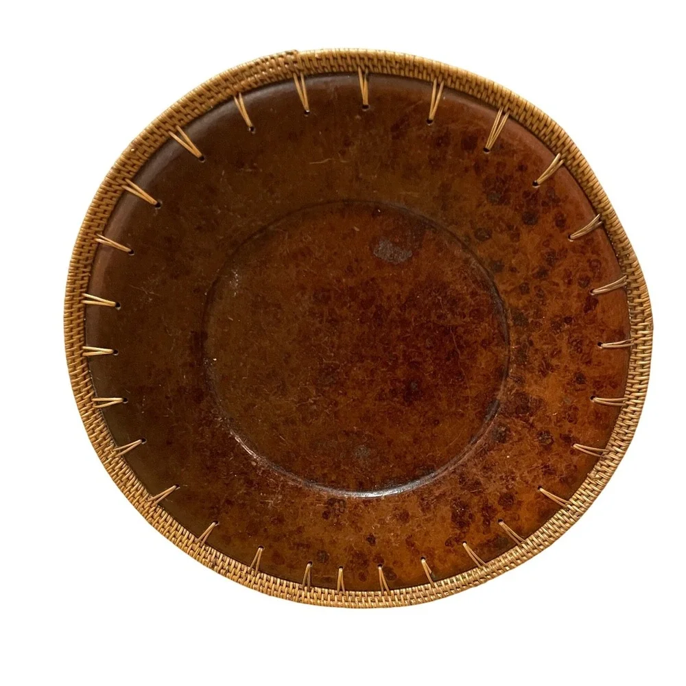 VTG‎ Peir 1 Faux Tortoise Shell Plate Charger Tray Woven Wicker Rim Decorative